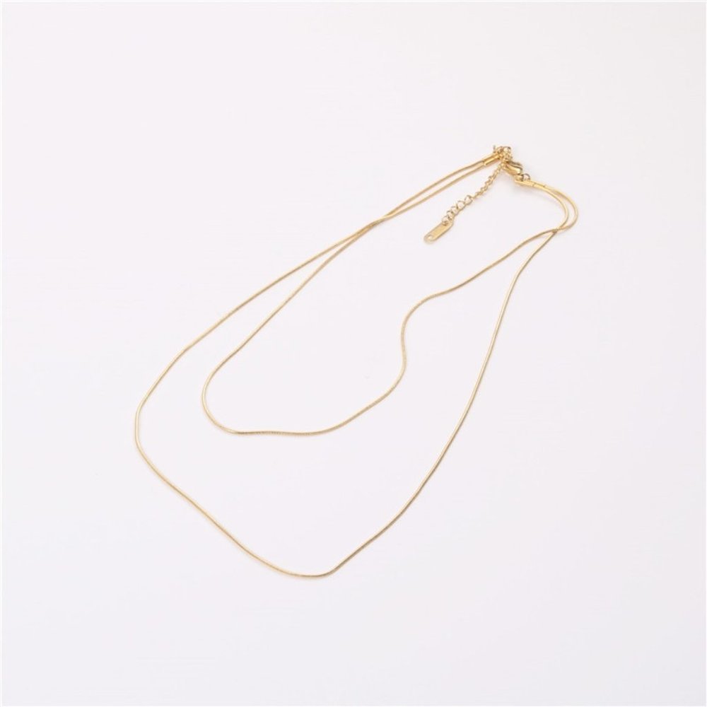 Real 18K Gold Platted Layered Snake Chain Necklace - Picture 4 of 5